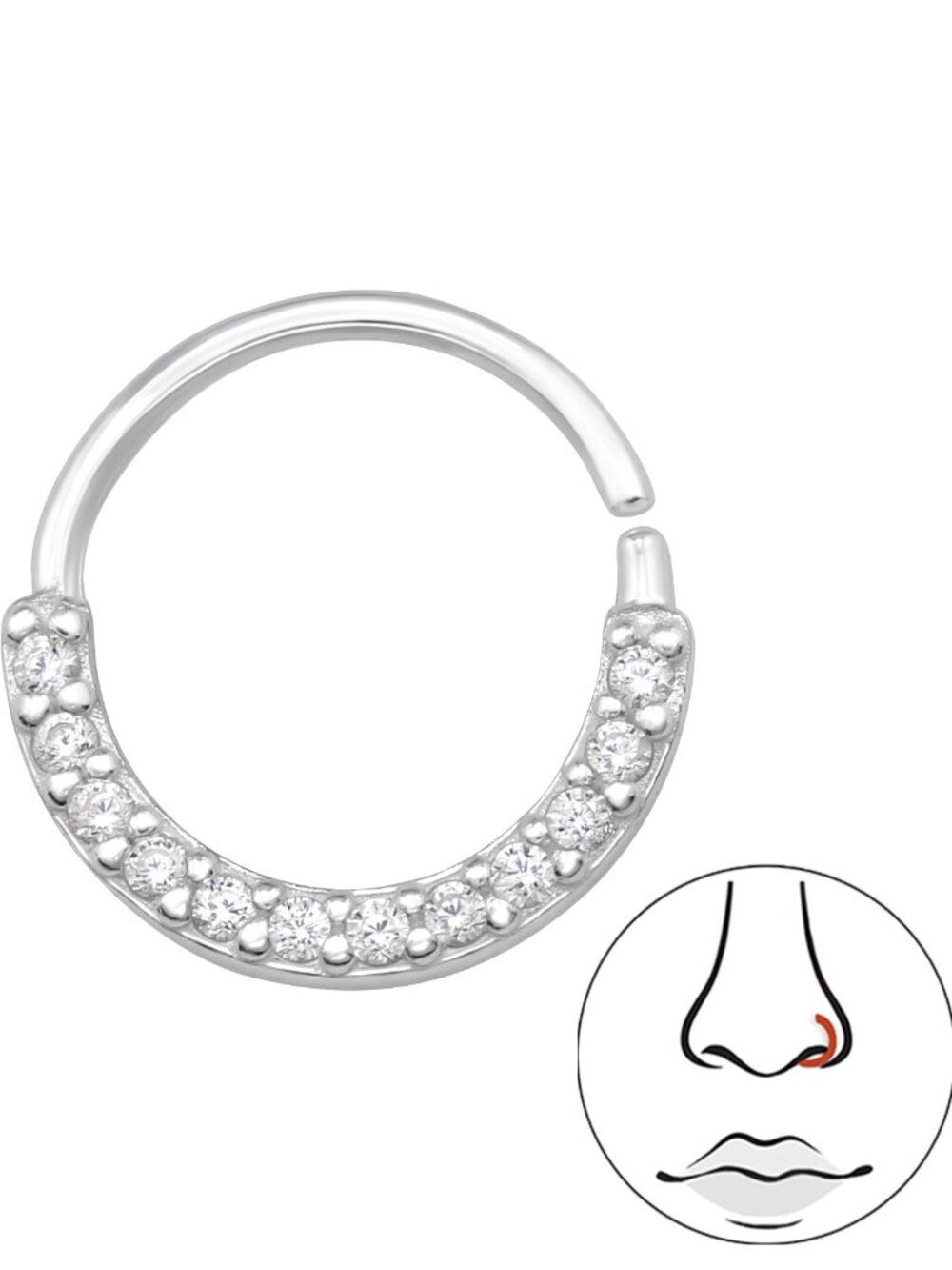 Sterling Silver Crystal Hoop Nose Ring